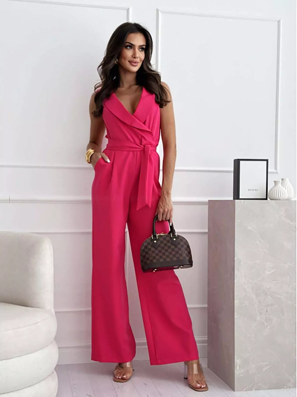 Surplice Sleeveless Wide-Leg Jumpsuit