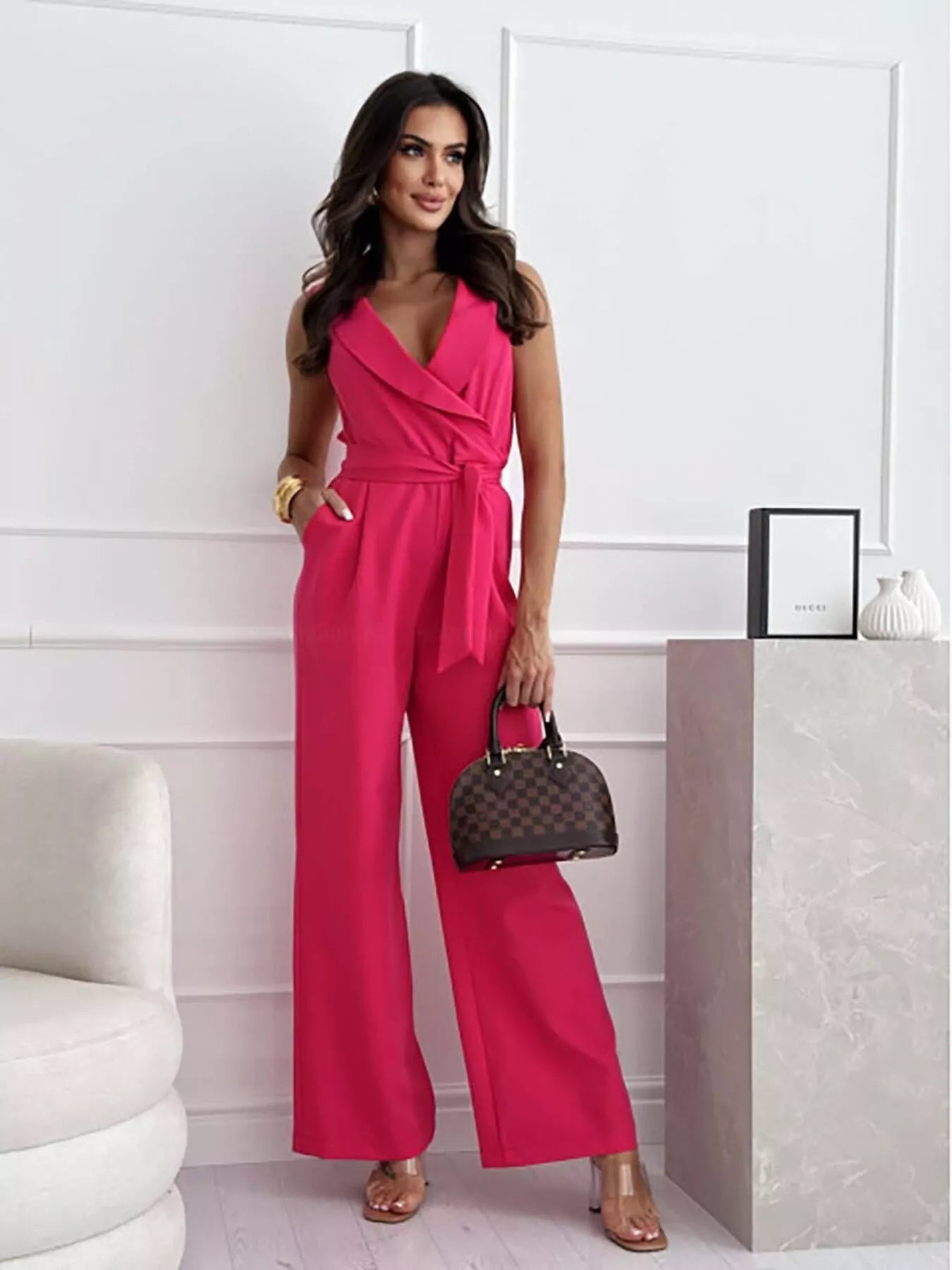Surplice Sleeveless Wide-Leg Jumpsuit