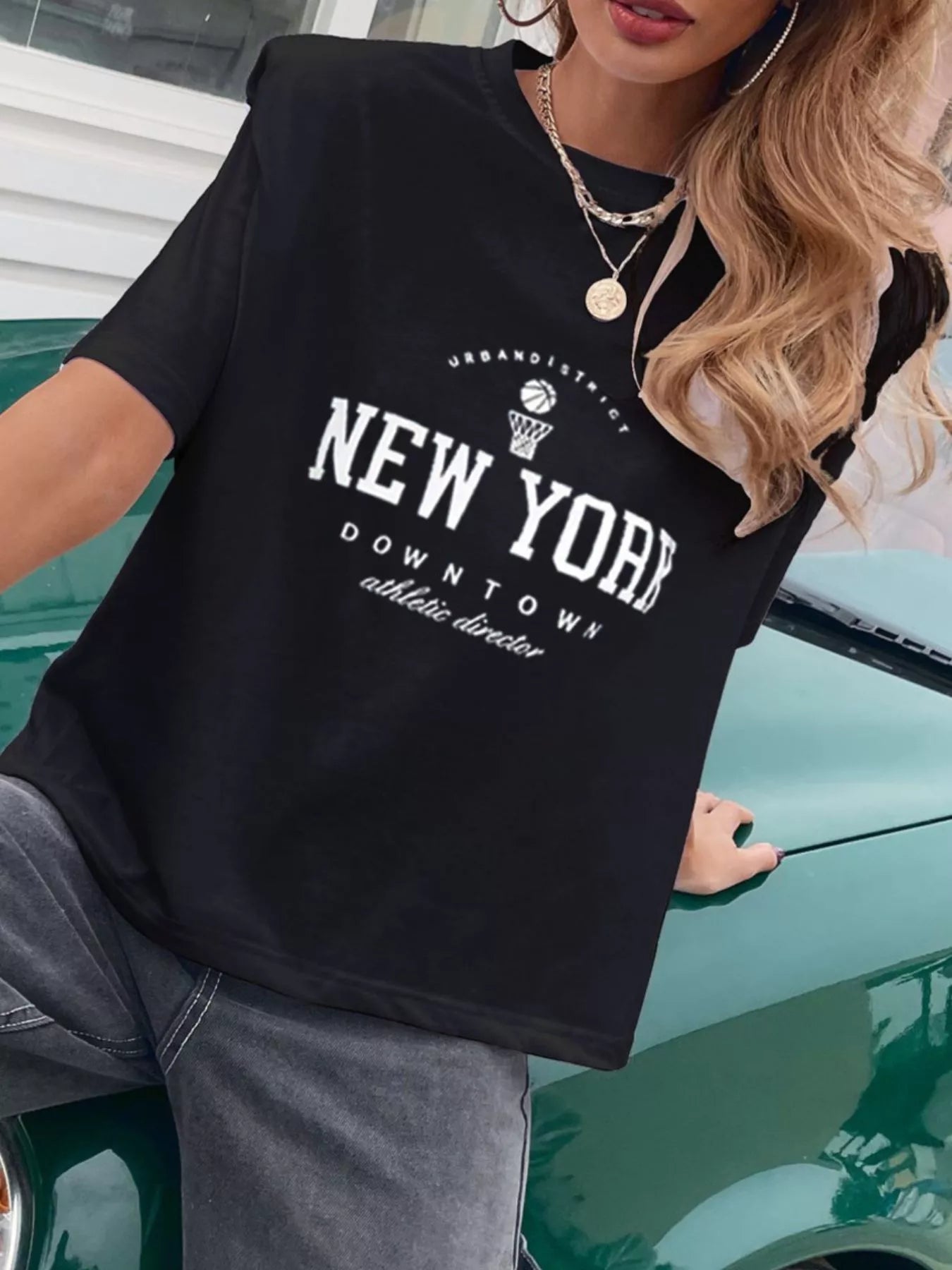 Letter Round Neck Half Sleeve T-Shirt