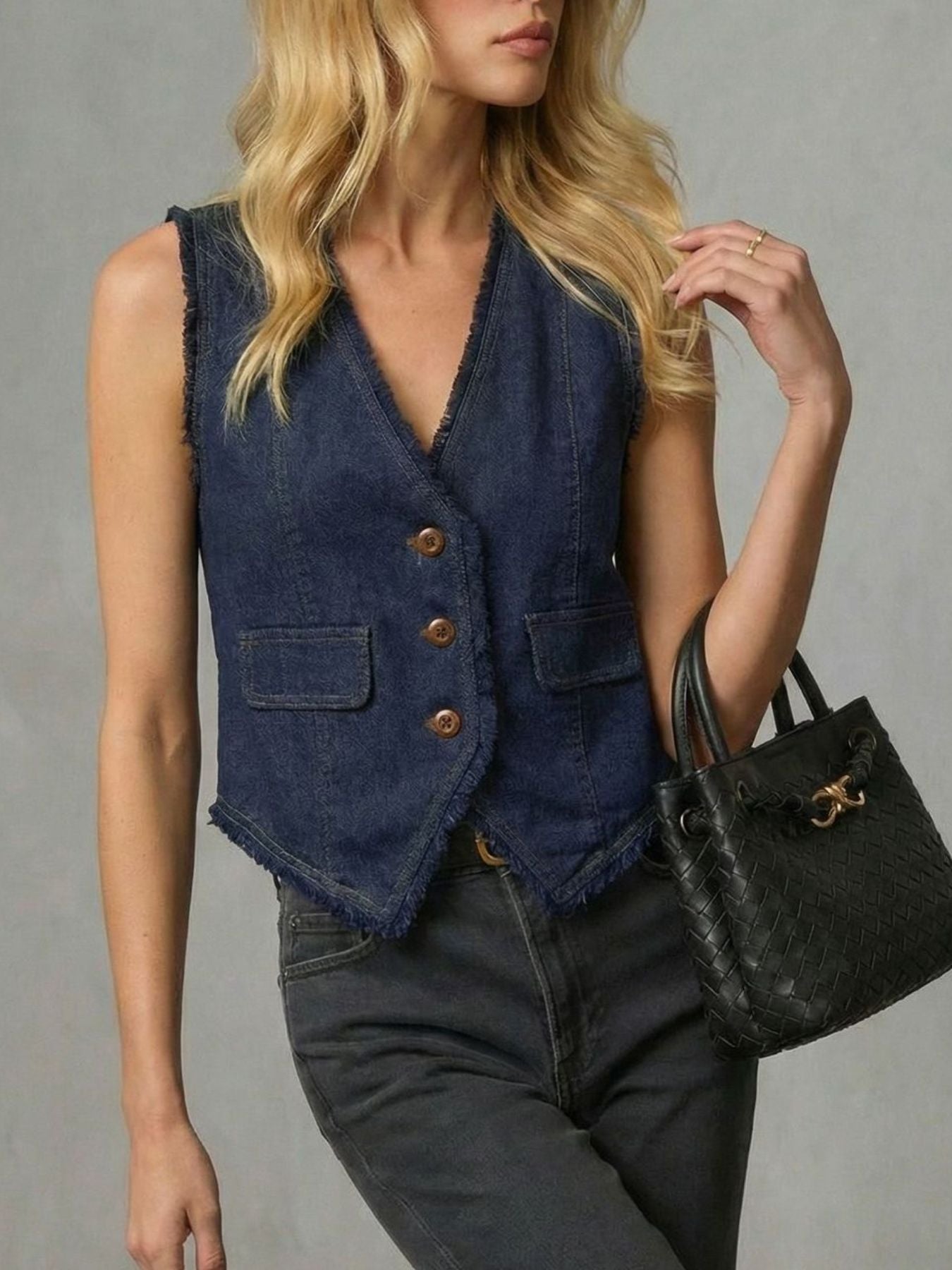 Frayed Hem Denim Vest