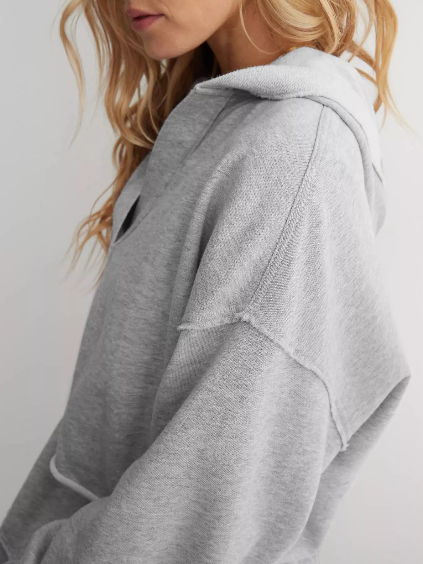 Exposed Seam Dropped Shoulder Hoodie