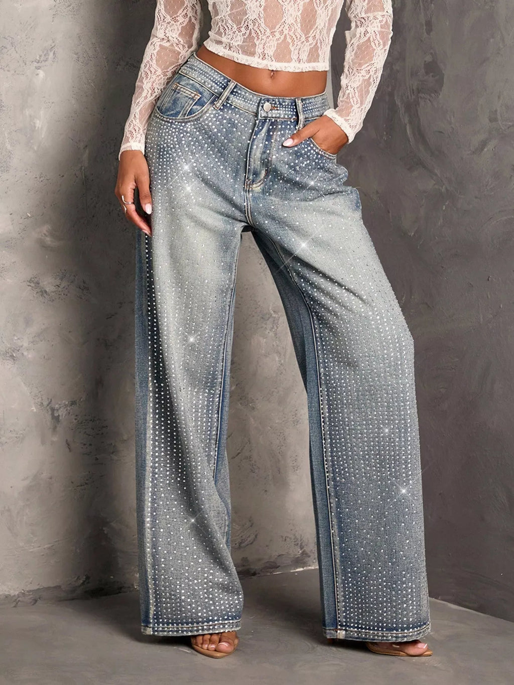 Rhinestone Wide-Leg Jeans