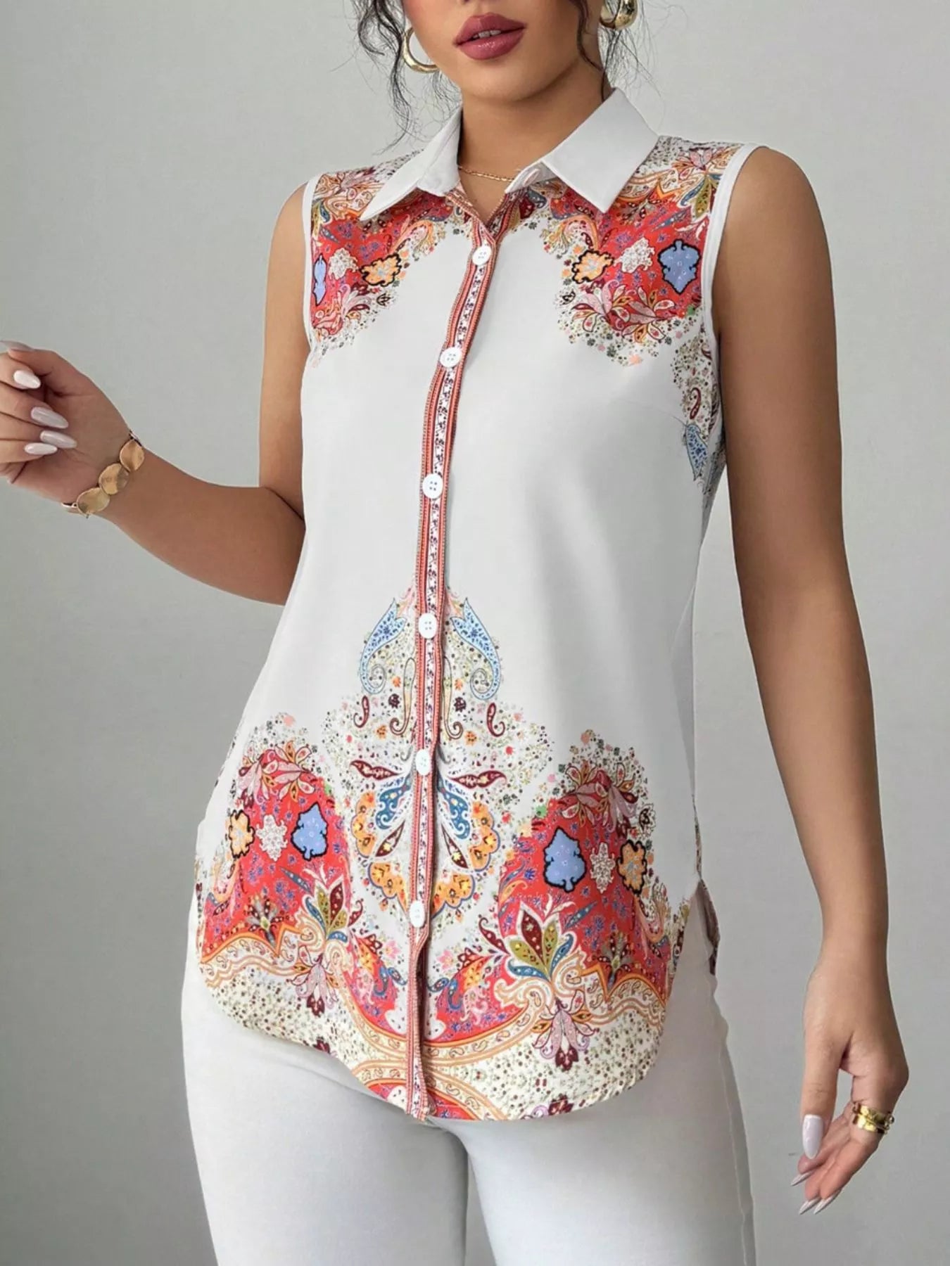 Button Up Sleeveless Shirt