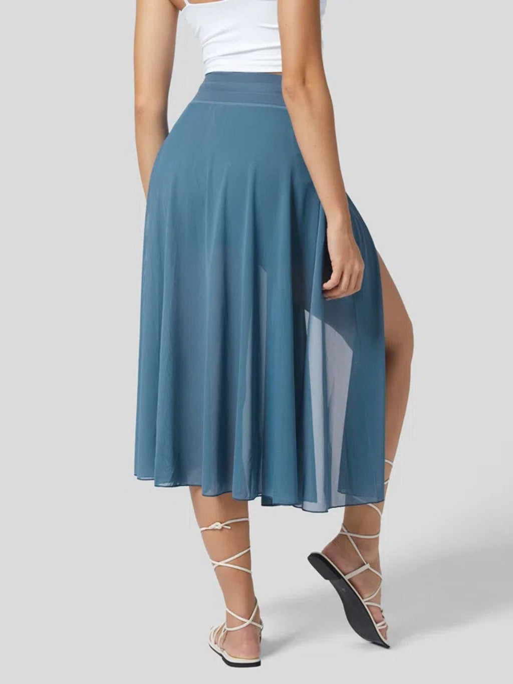 Slit Flowy Skirt with Shorts Liner