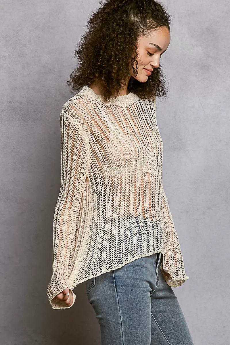 POL Openwork Round Neck Knit Cover Up
