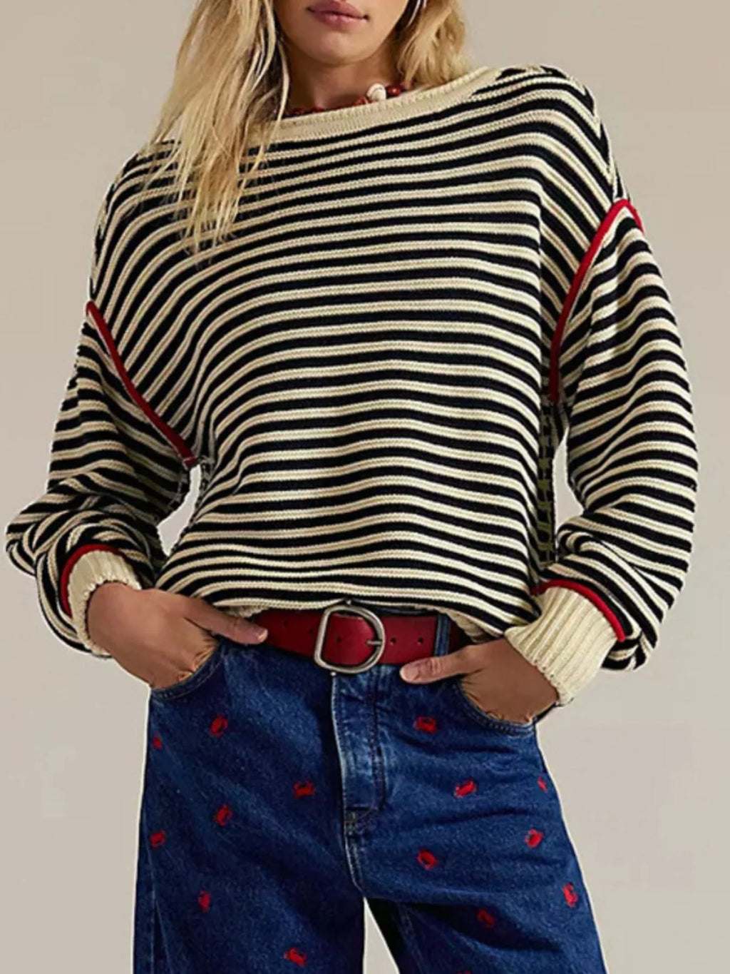 Striped Knit Round Neck Sweater