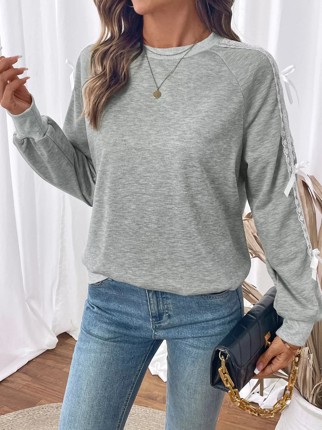 Lace Detail Round Neck Sweatshirt