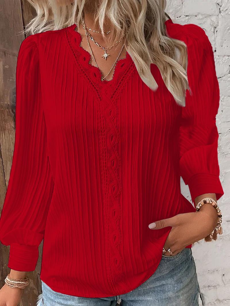 Women’s Lace-Trim V-Neck Blouse
