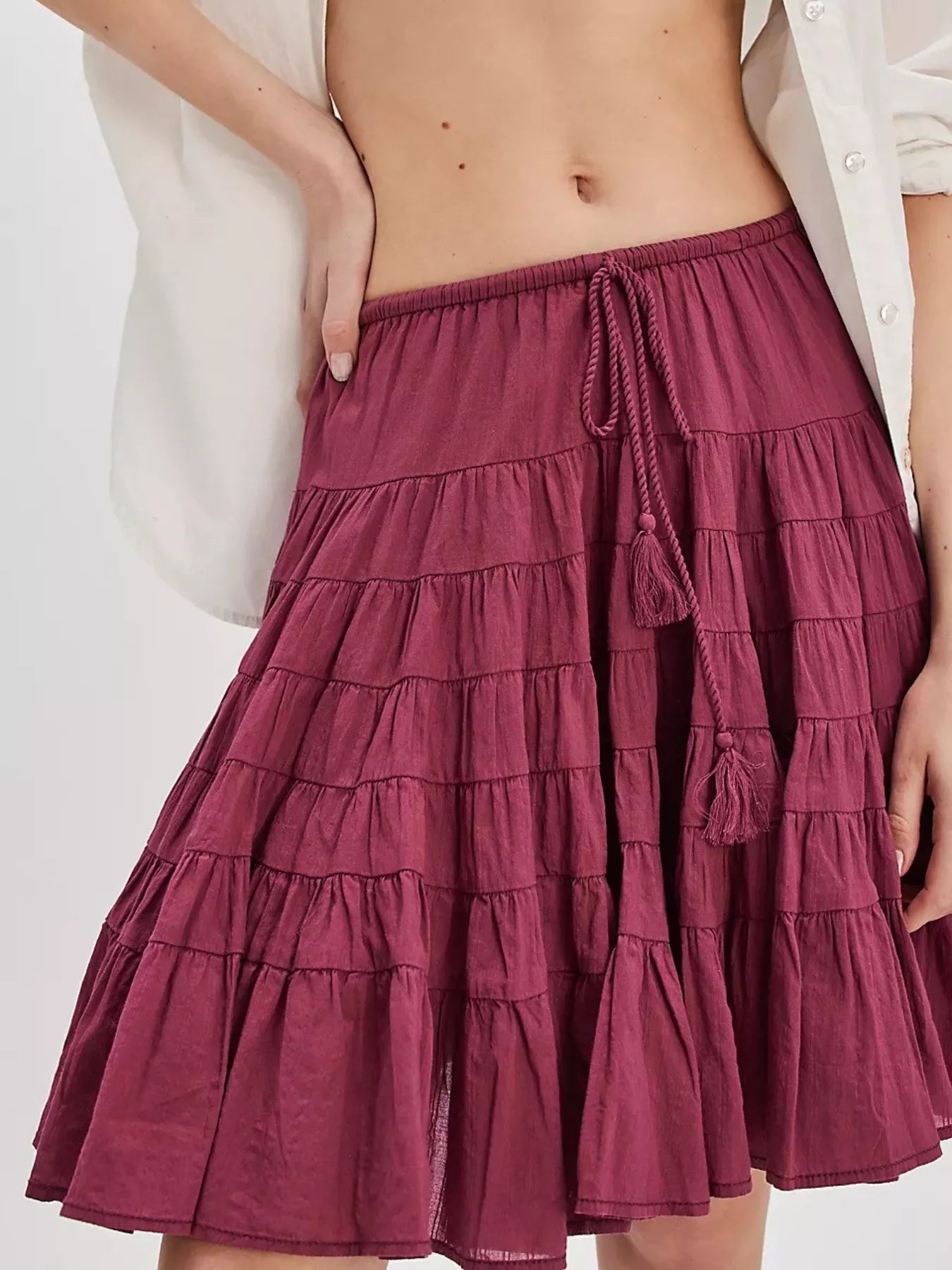 Tiered Drawstring Mini Skirt