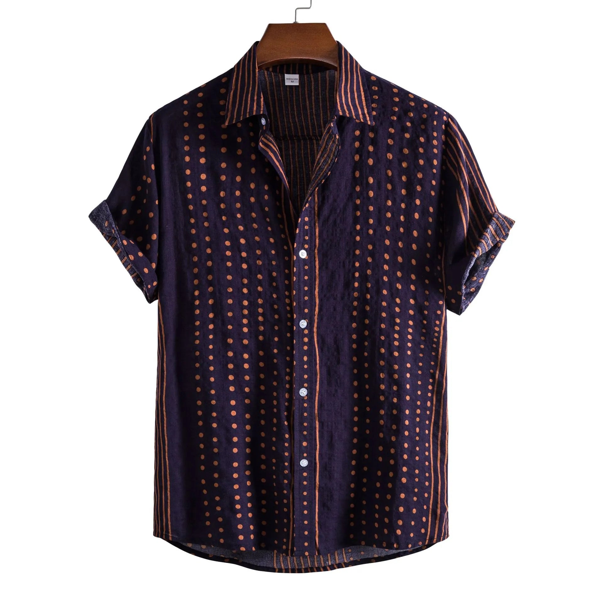 Men's Plus Size Polka Dot Short Sleeve Button-Up Shirt