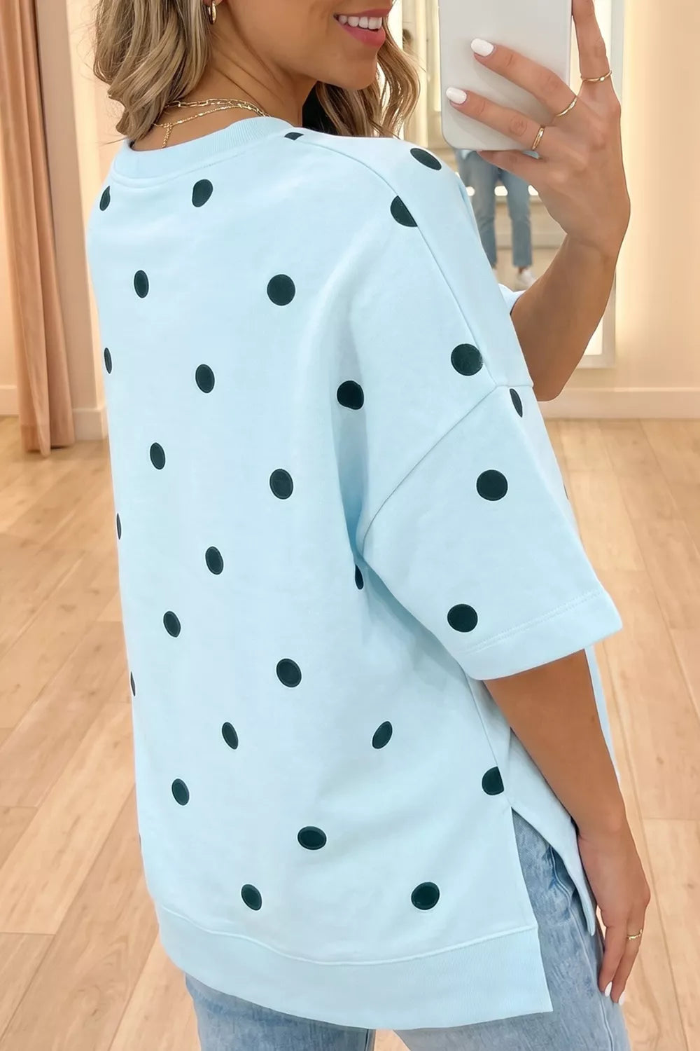 Polka Dot Print Crossed Seam Detail Oversize Tee