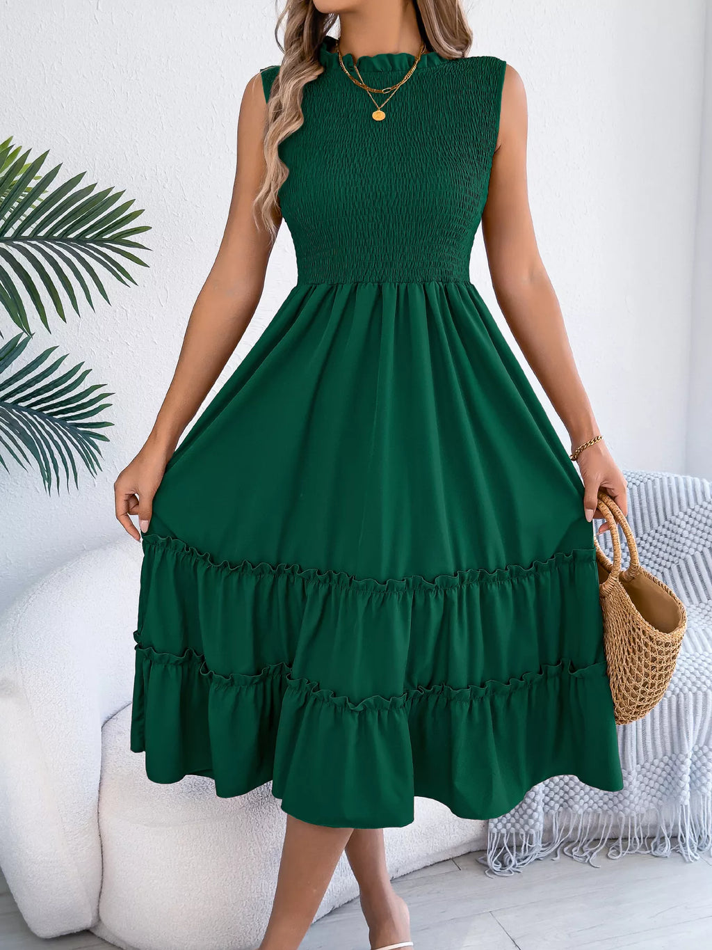 Smocked Sleeveless Tiered Dress