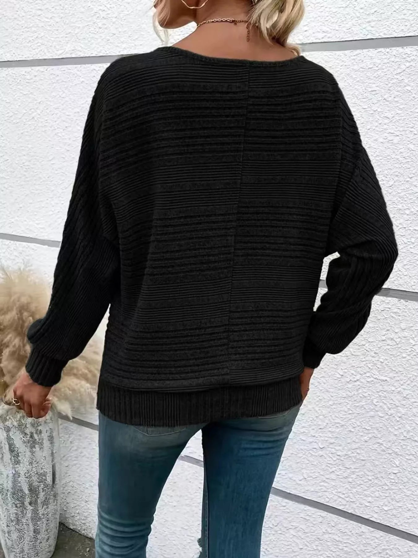 Ribbed Knit Quarter Zip Sweatshirt