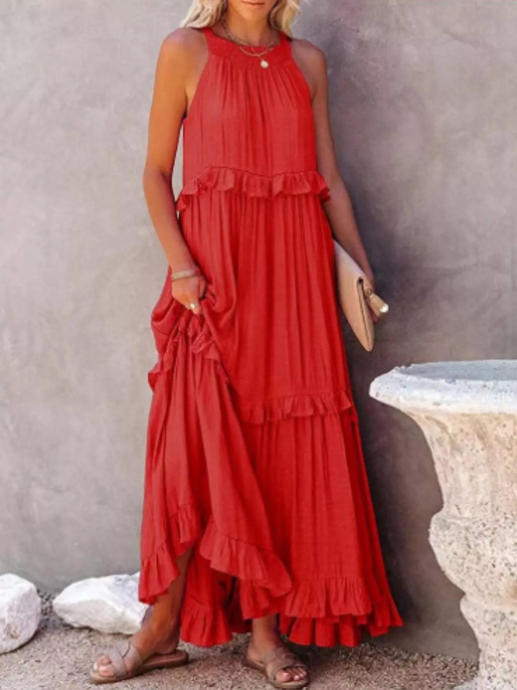 Ruffled Tiered Sleeveless Maxi Dress