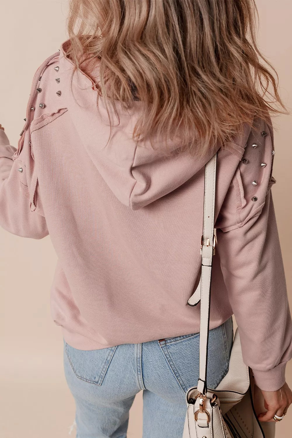 Drawstring Studded Shoulder Hoodie