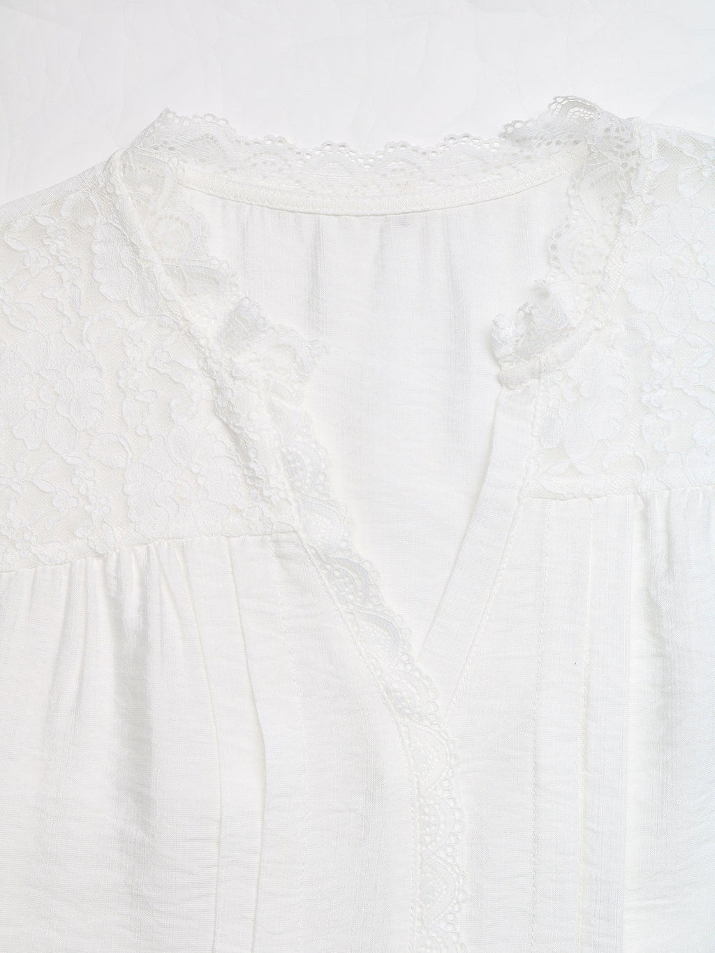 Lace Trim Notched Blouse