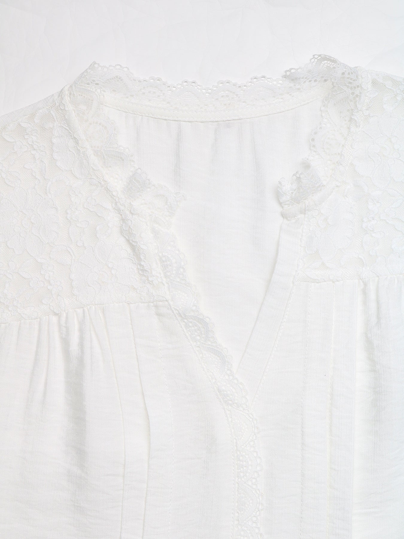 Lace Trim Notched Blouse