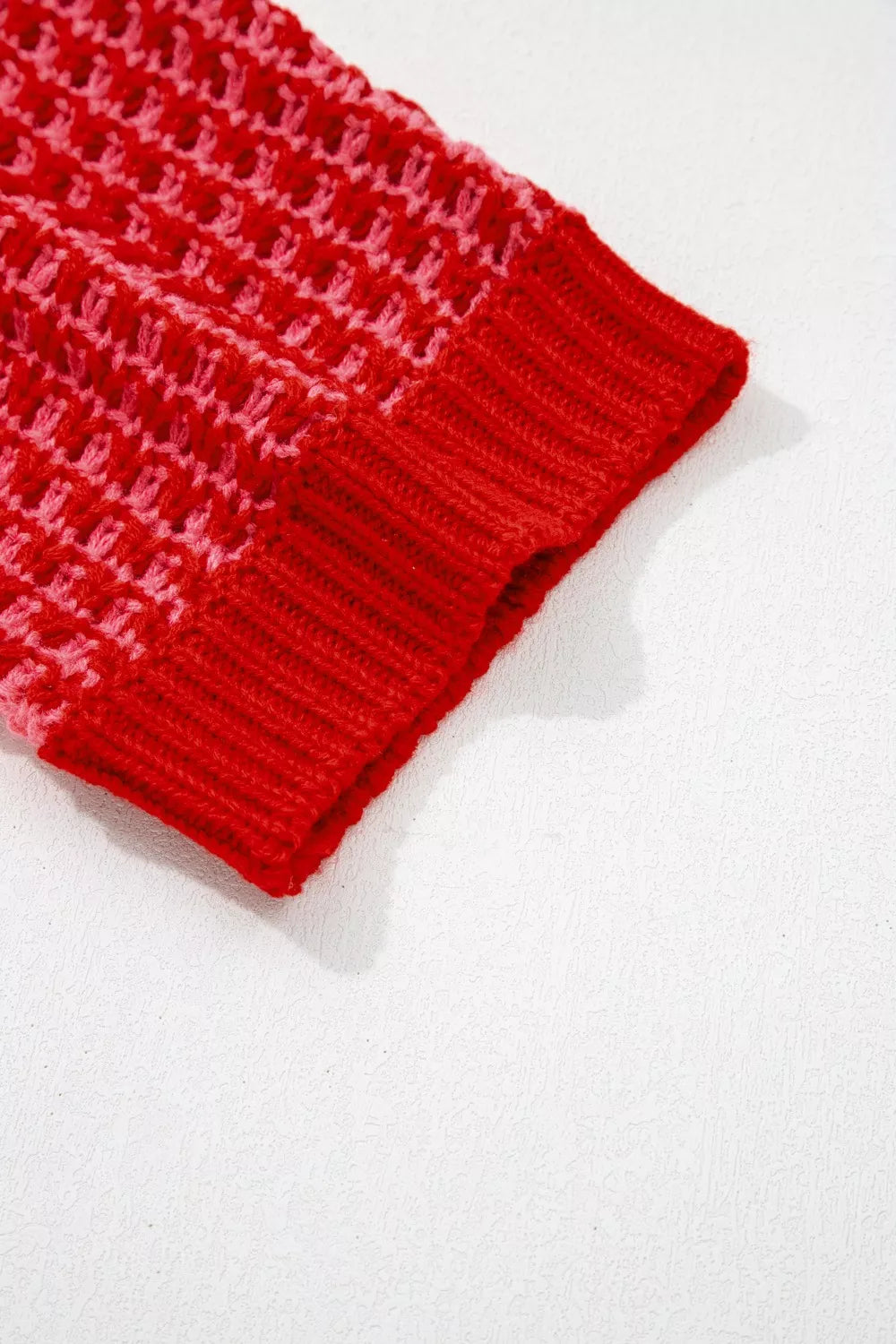 Stripe Wavy Crochet Eyelet Detail Ruffle Half Sleeve Sweater