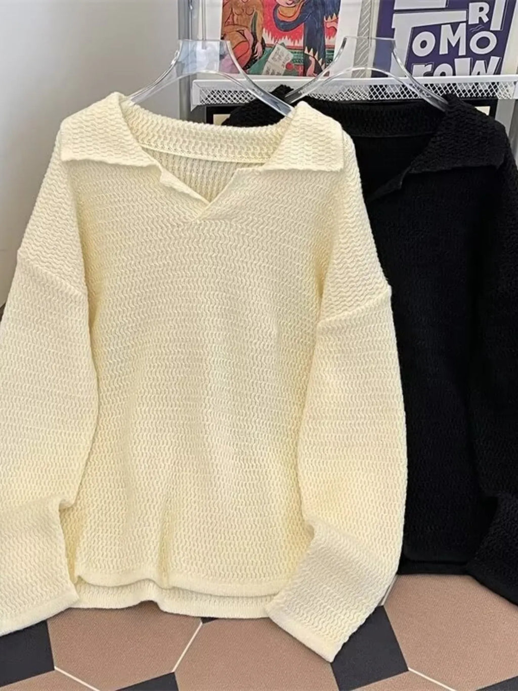 Men's Textured Knit Polo Collar Sweater
