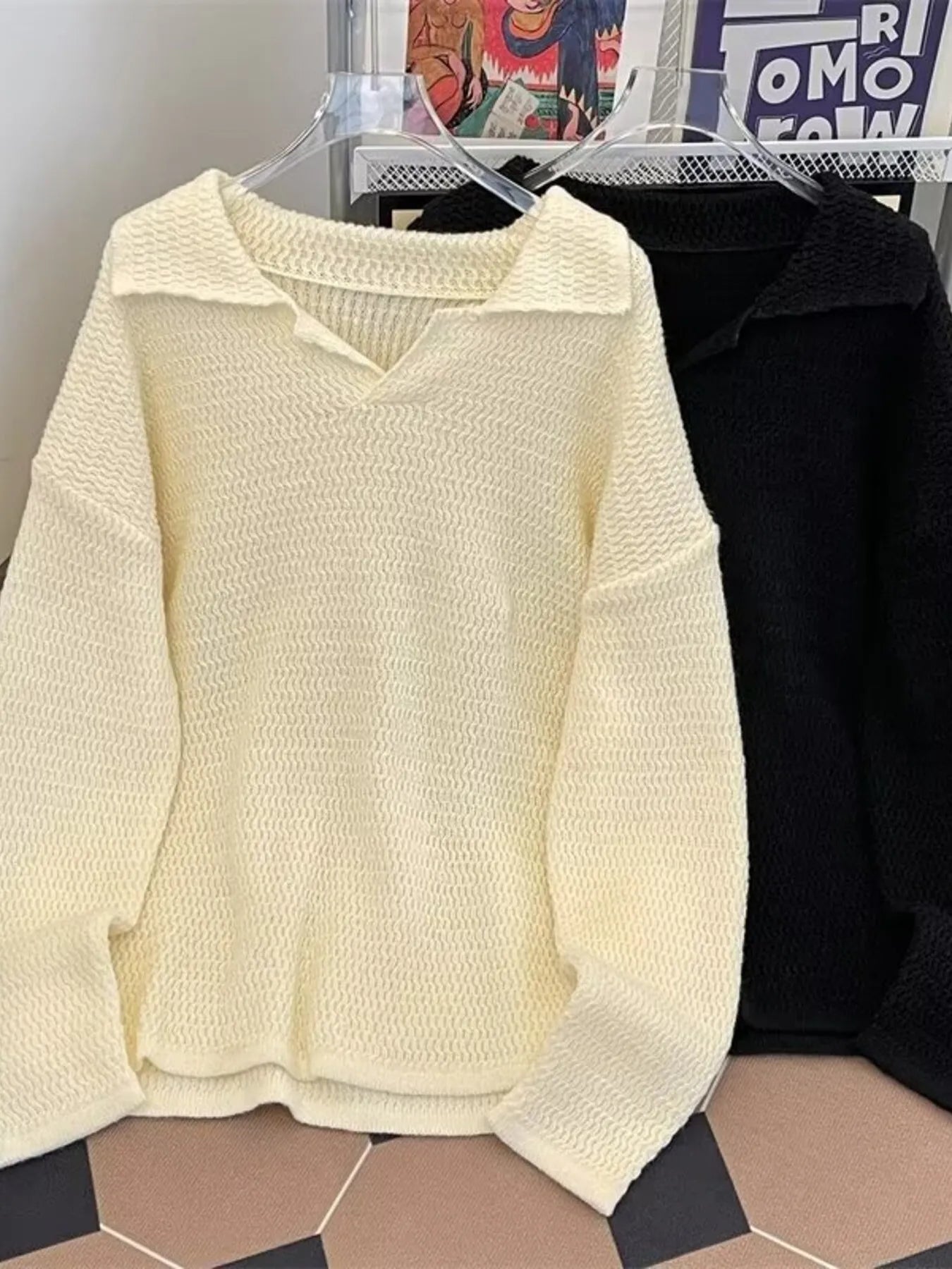 Men's Textured Knit Polo Collar Sweater