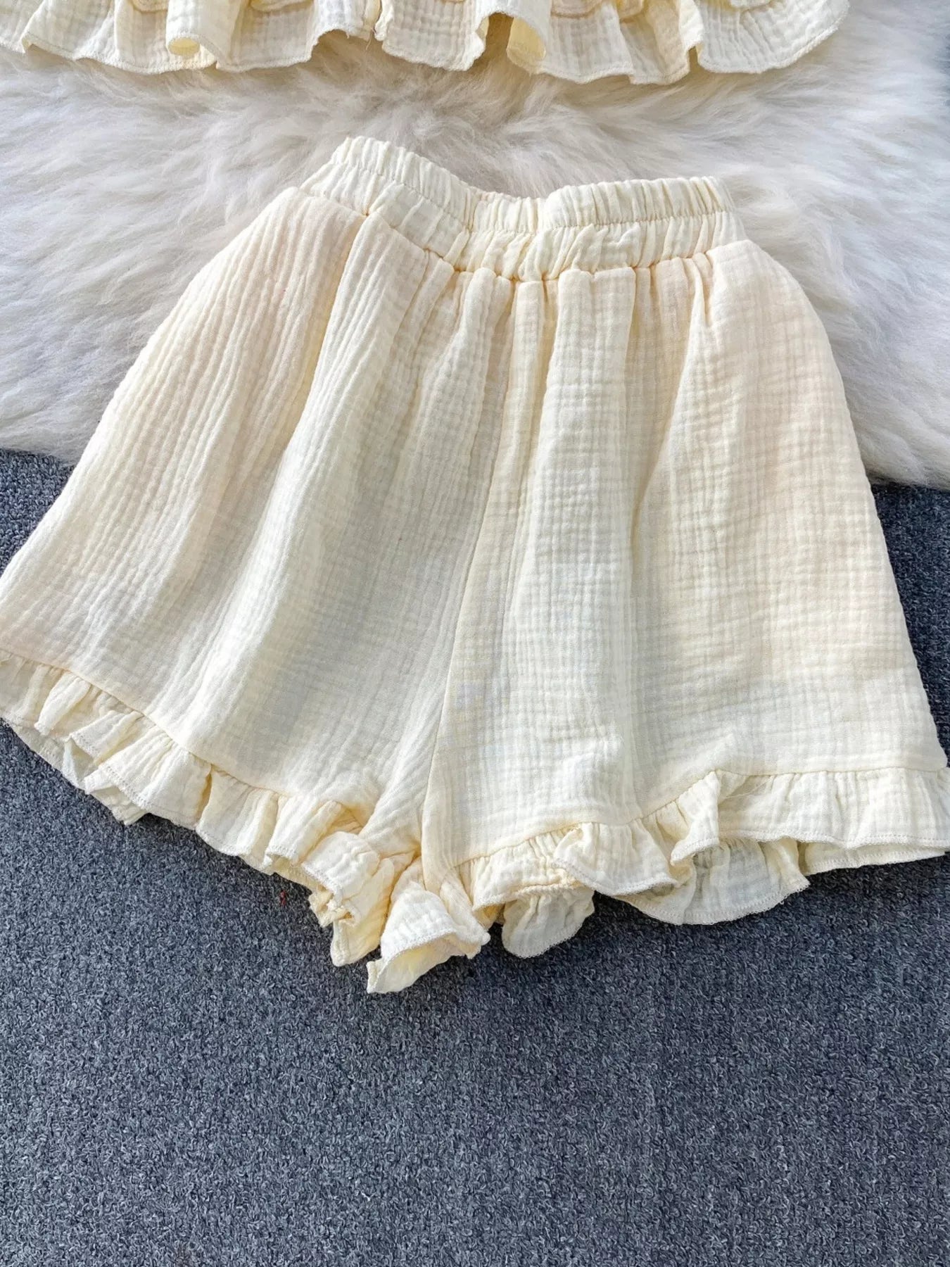 Tube Top & Long Sleeve Shirt & Shorts 3 Piece Set