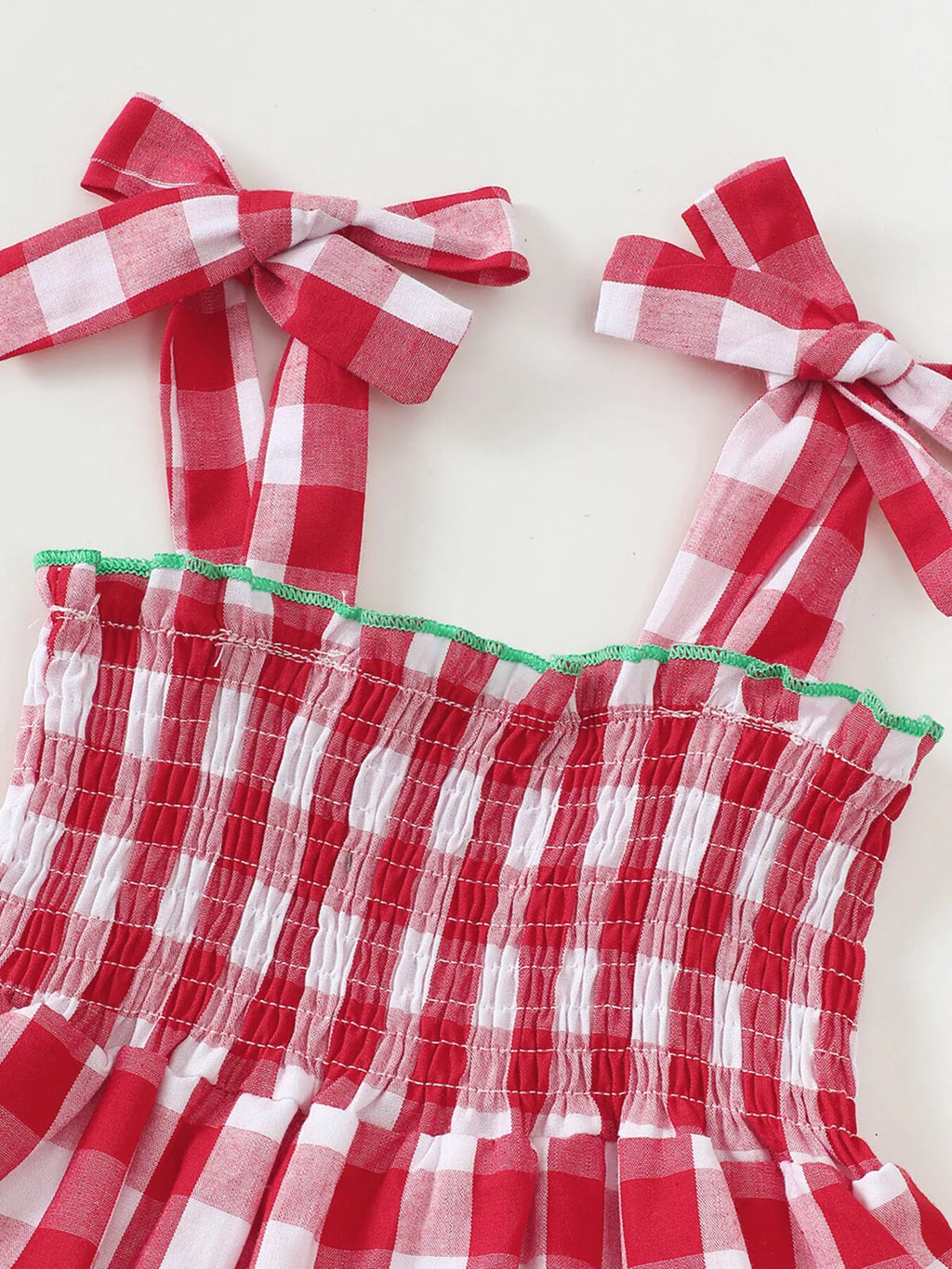Children's Gingham Tiered Dress with Bow Tie Straps