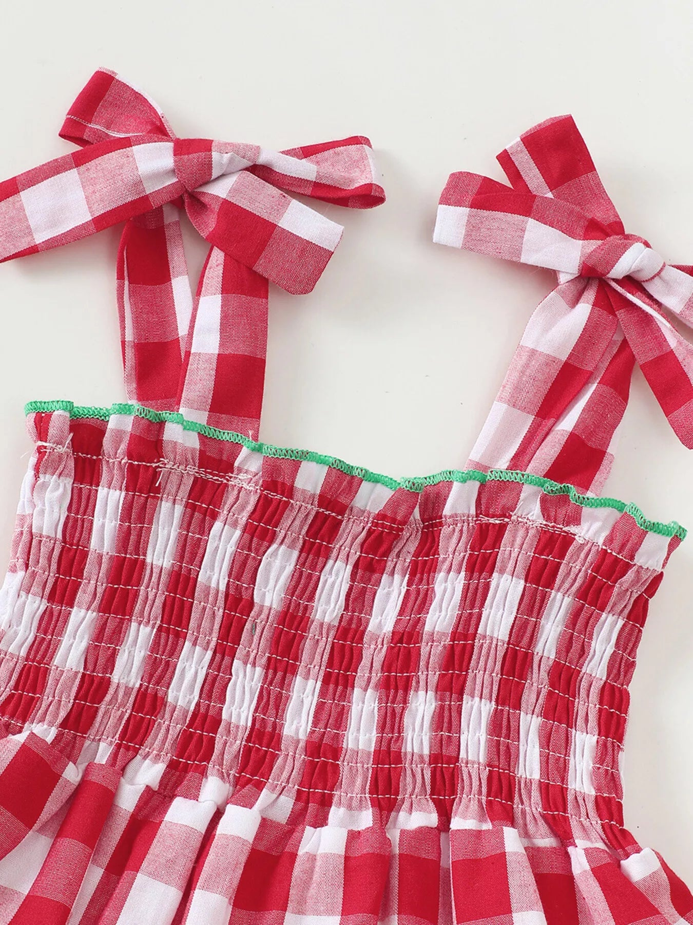 Children's Gingham Tiered Dress with Bow Tie Straps