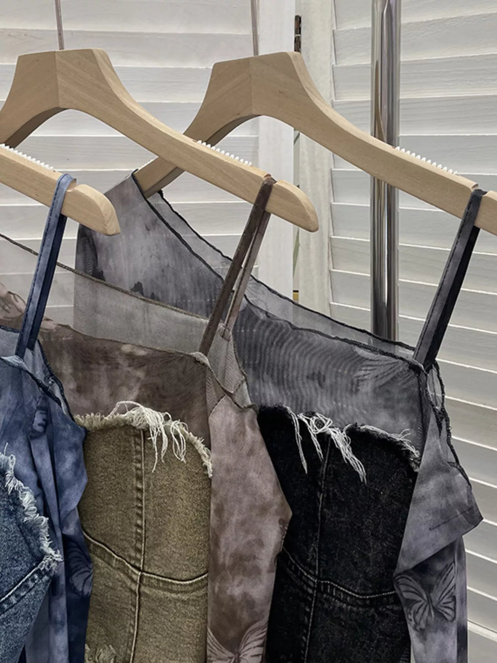 Asymmetrical Neck Denim Patchwork Top