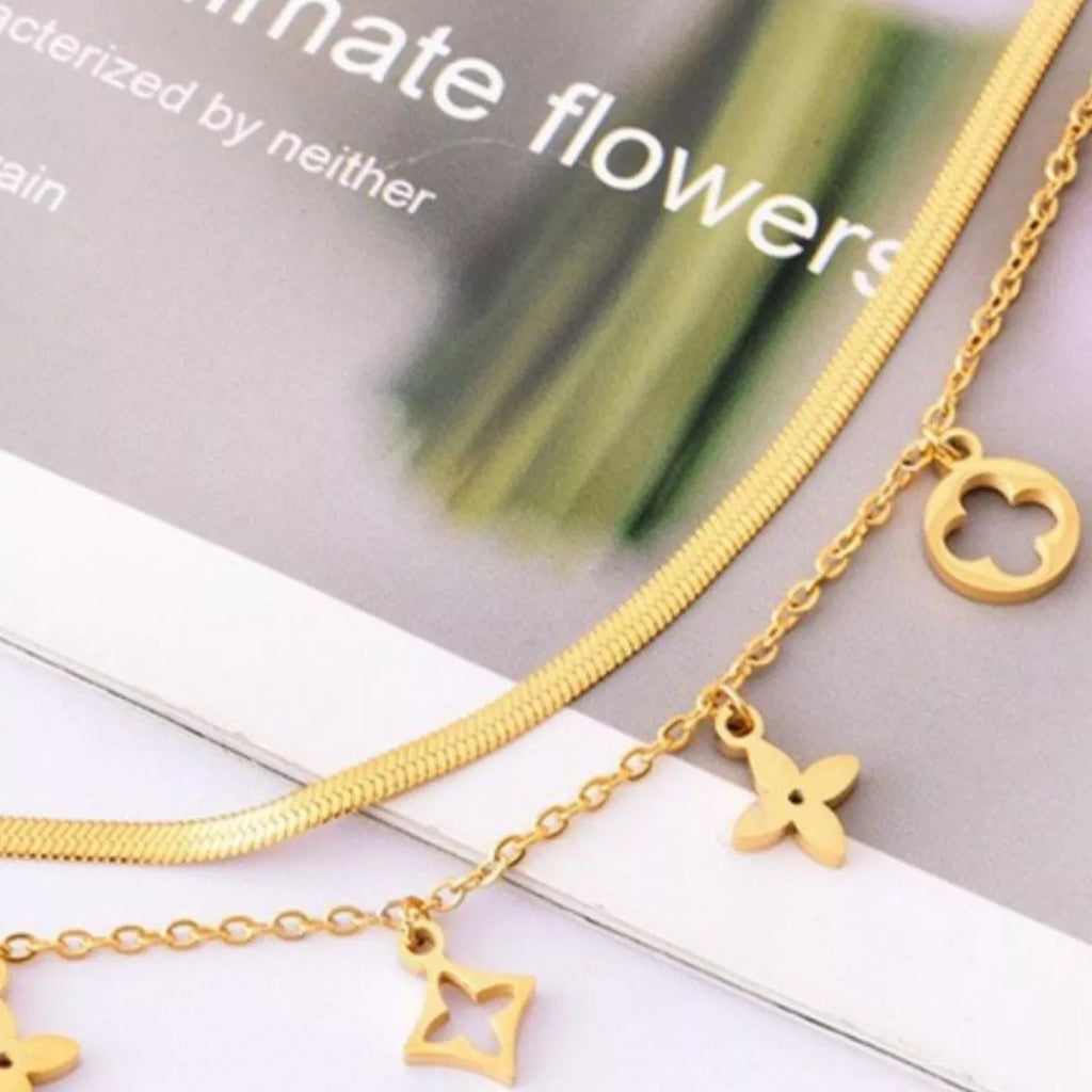 18K Gold-Plated Double Layered Charm Necklace