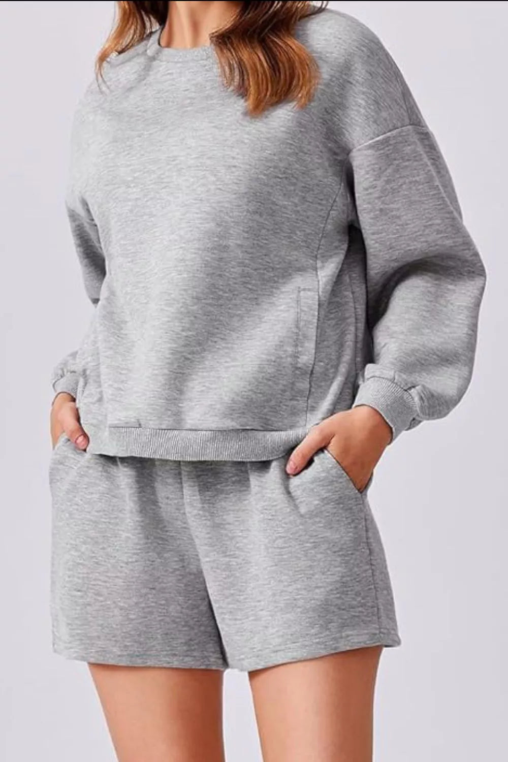 Round Neck Sweatshirt and Shorts Set