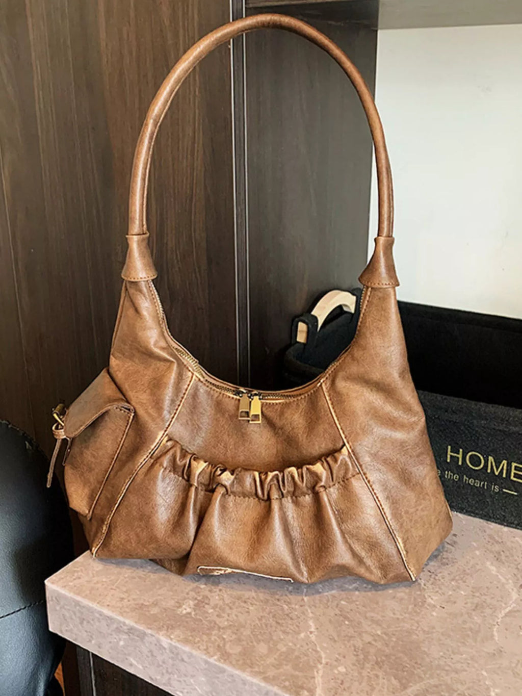 Vintage Ruched Hobo Shoulder Bag