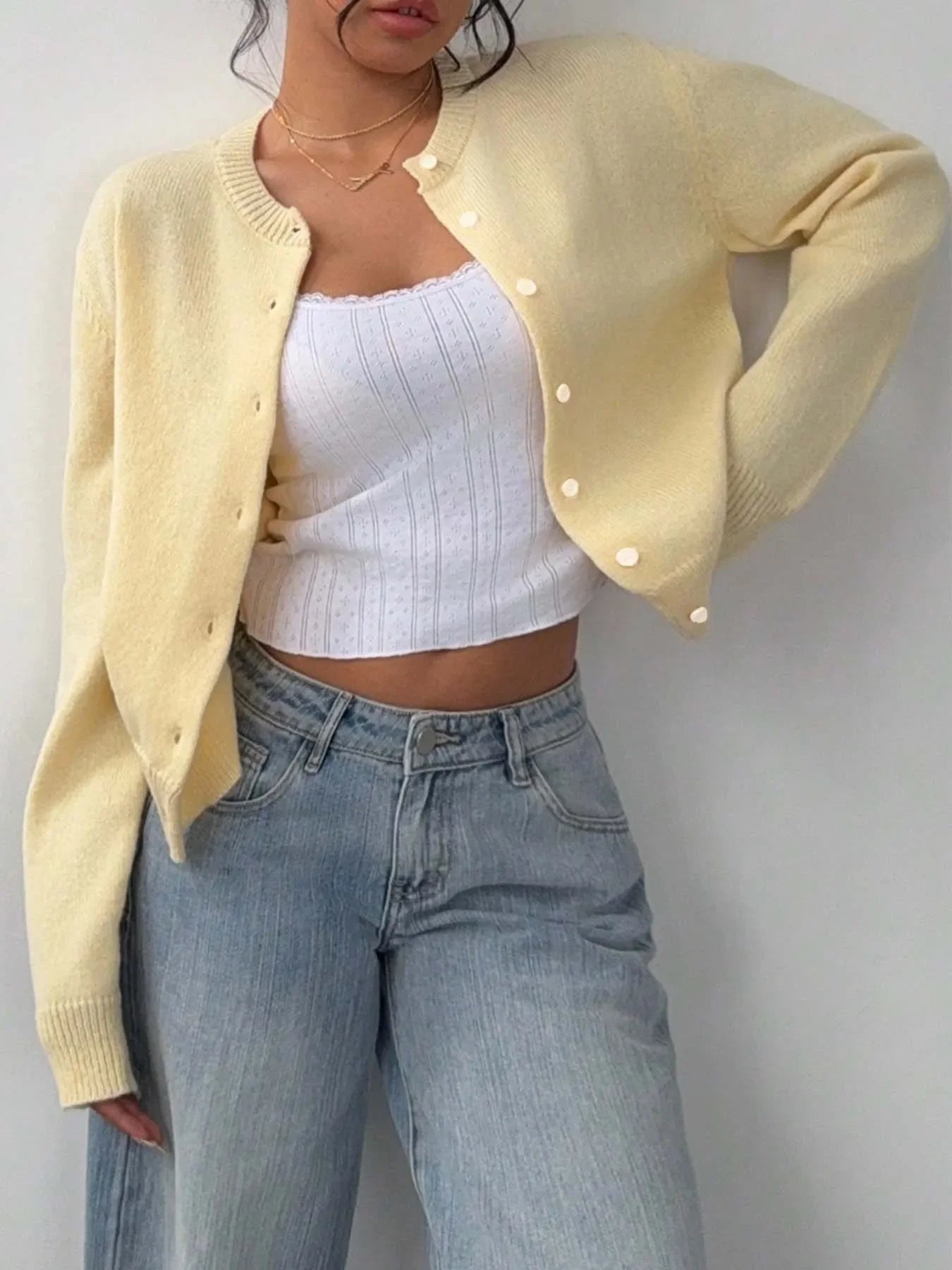 Button-Up Long Sleeve Knit Cardigan