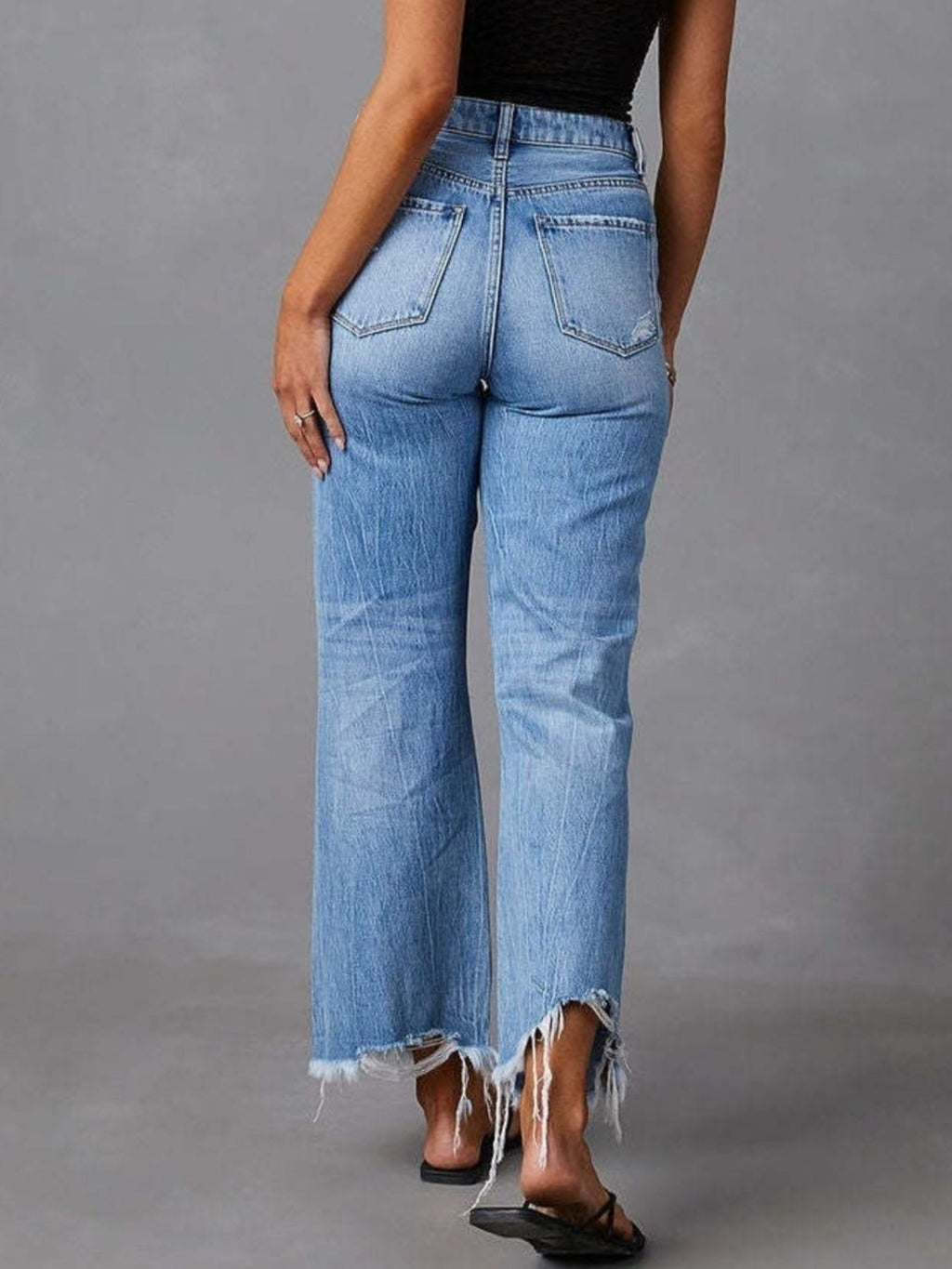 Distressed Raw Hem Flare Jeans