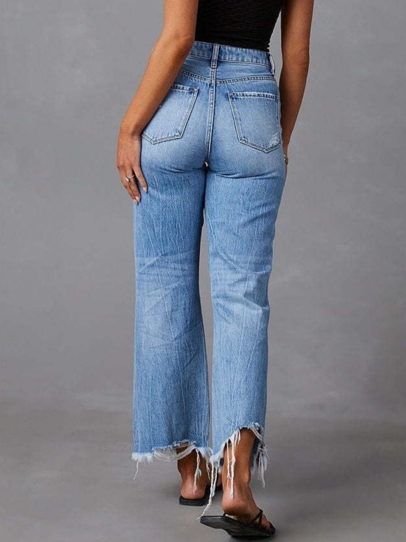 Distressed Raw Hem Flare Jeans
