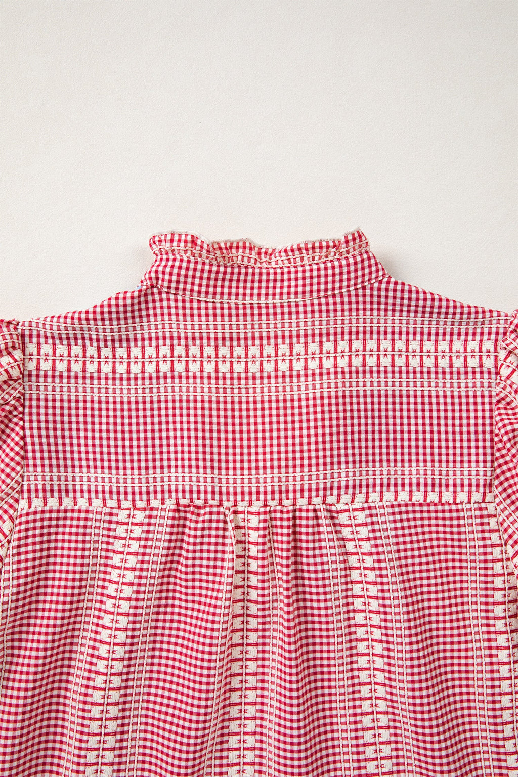 Western Pony Embroidered Gingham Puff Sleeve Blouse