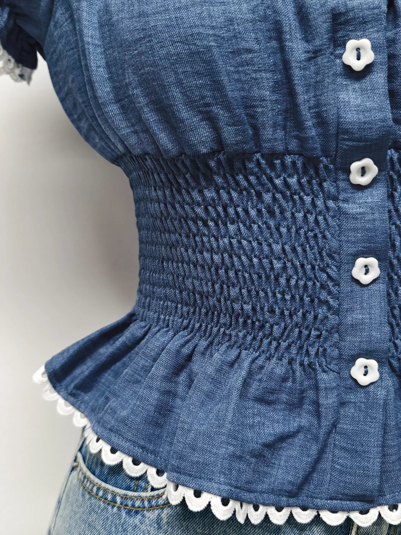 Smocked Short Sleeve Blouse