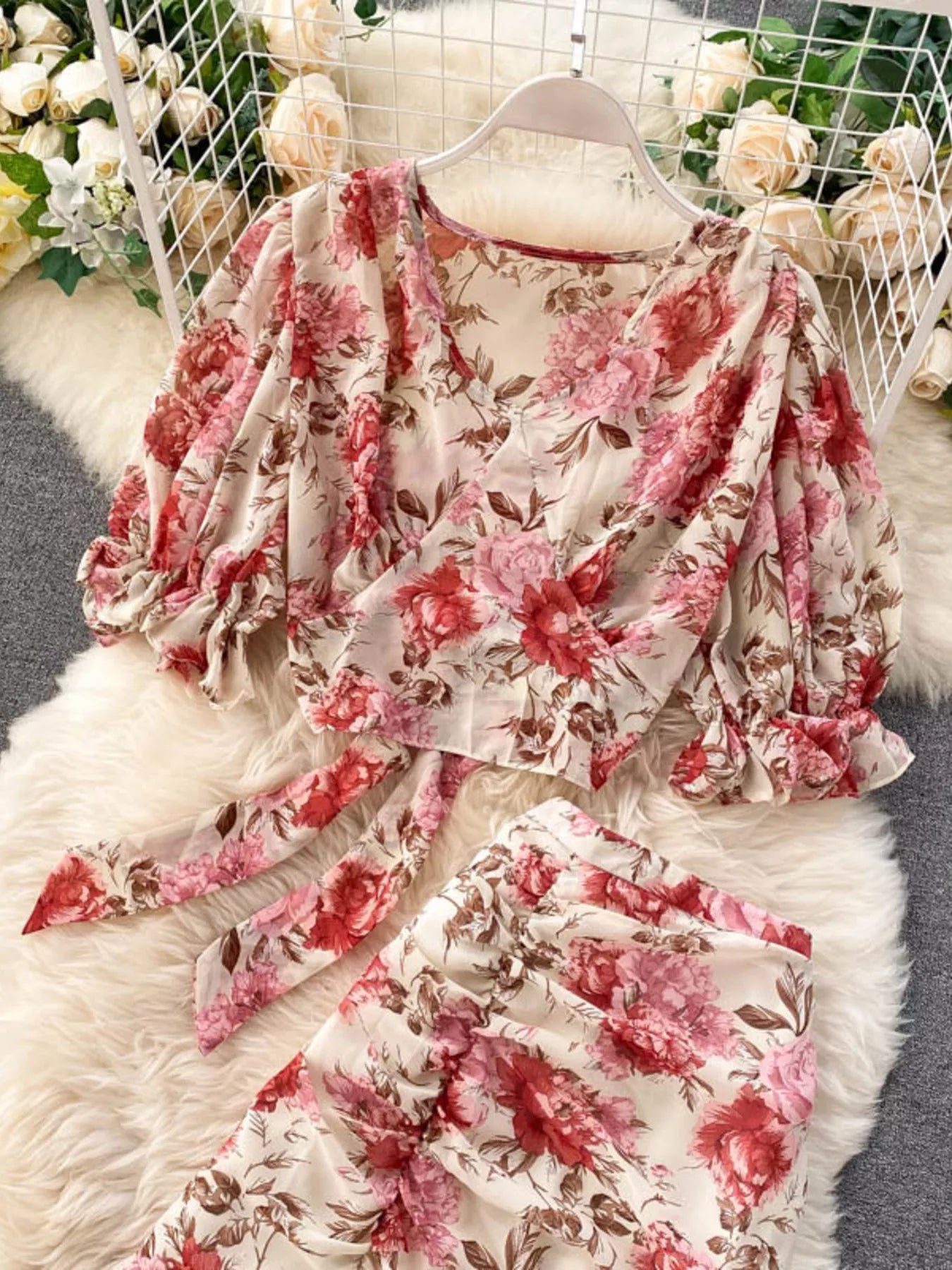 Floral Print Crop Top and Skirt Set