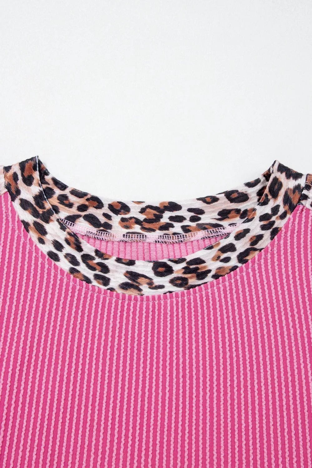 Leopard Trim Twist Ribbed Top and Shorts Set