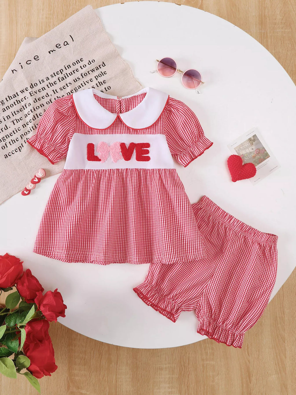 Children's Gingham 'LOVE' Top and Shorts Set