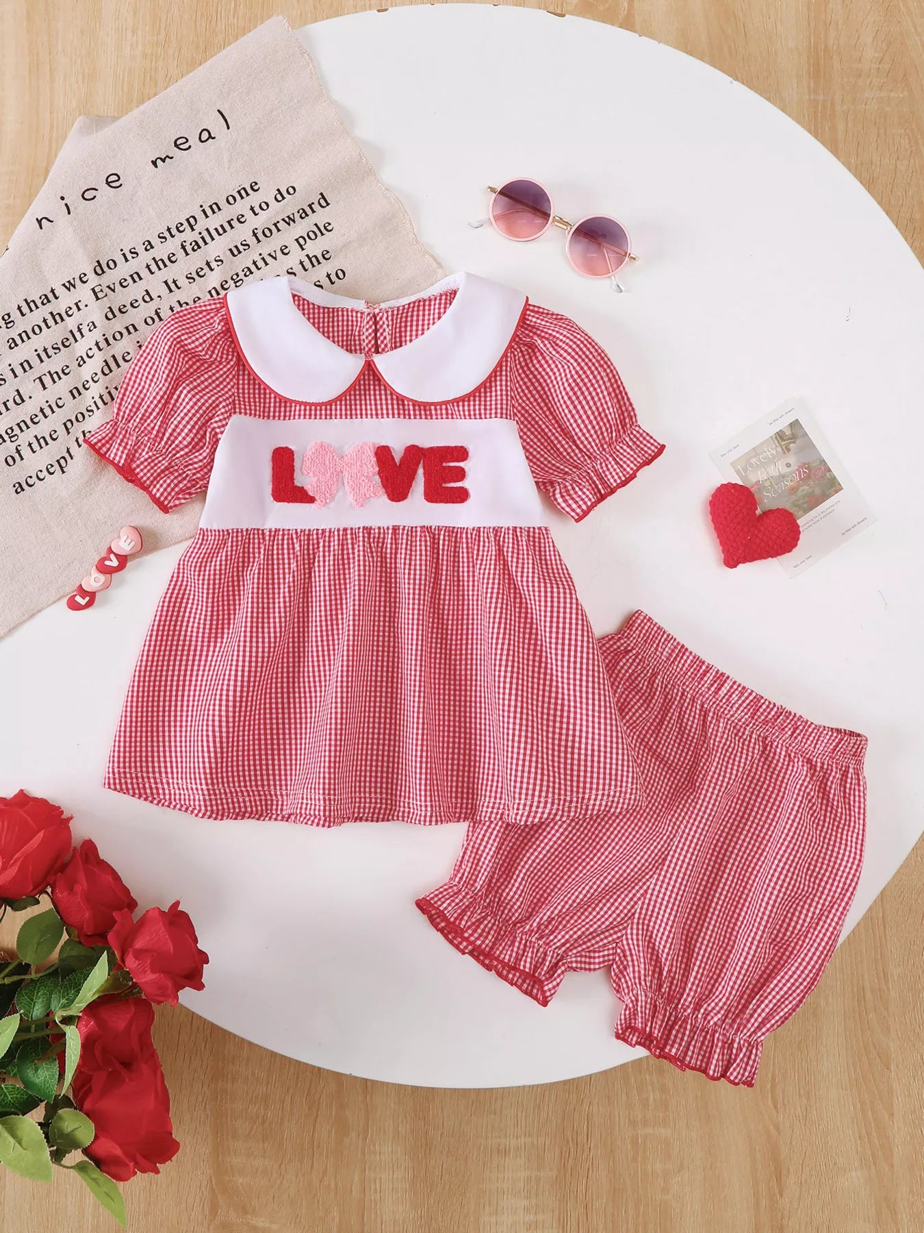 Children's Gingham 'LOVE' Top and Shorts Set