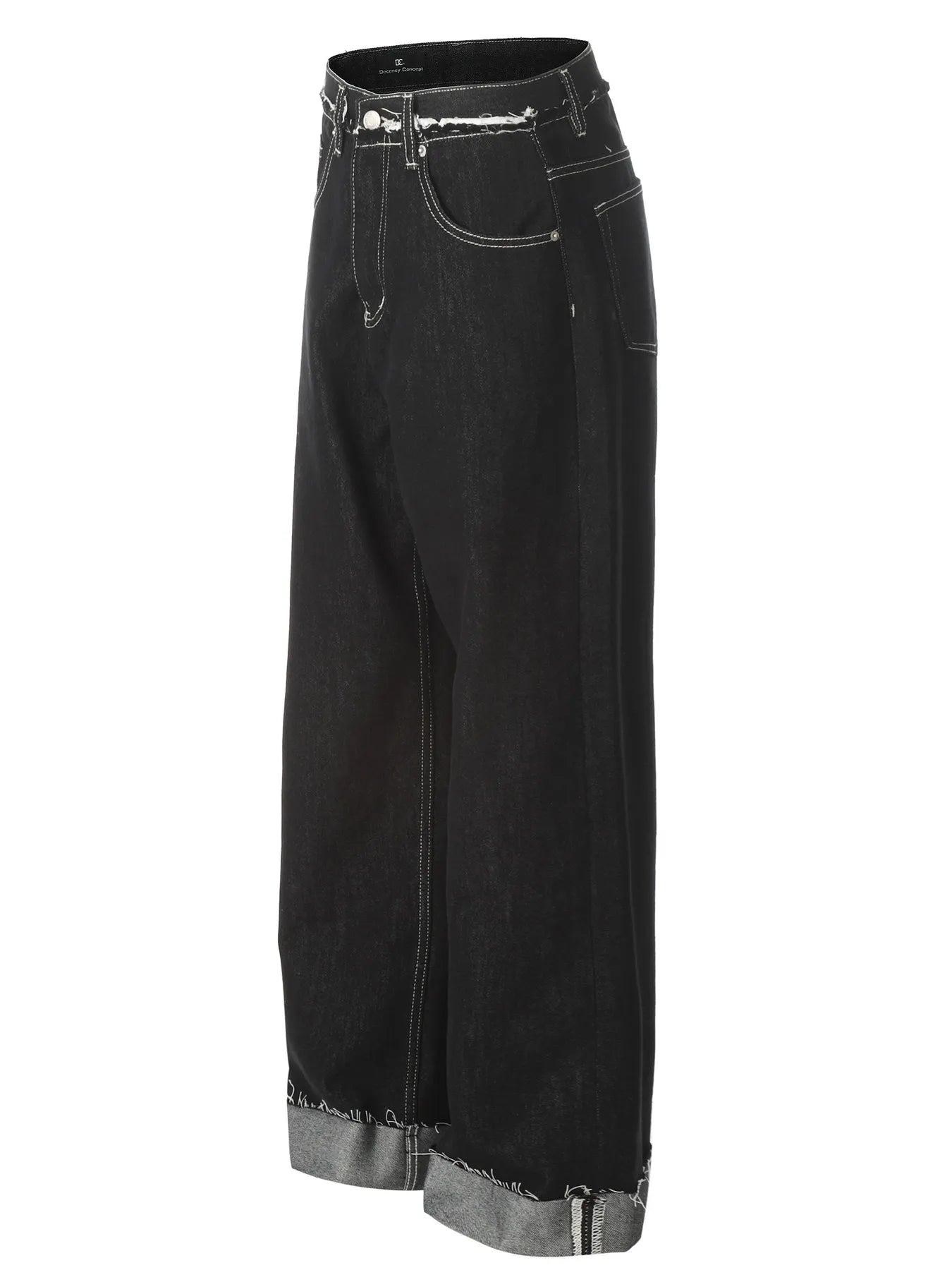 Men's Washed Frayed Hem Cuff Jeans