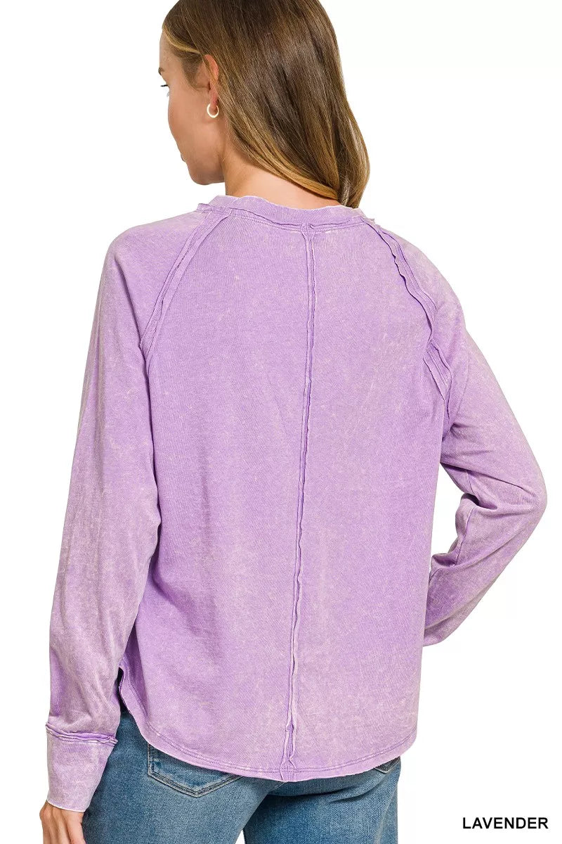 Zenana Washed Round Neck Long Sleeve Top