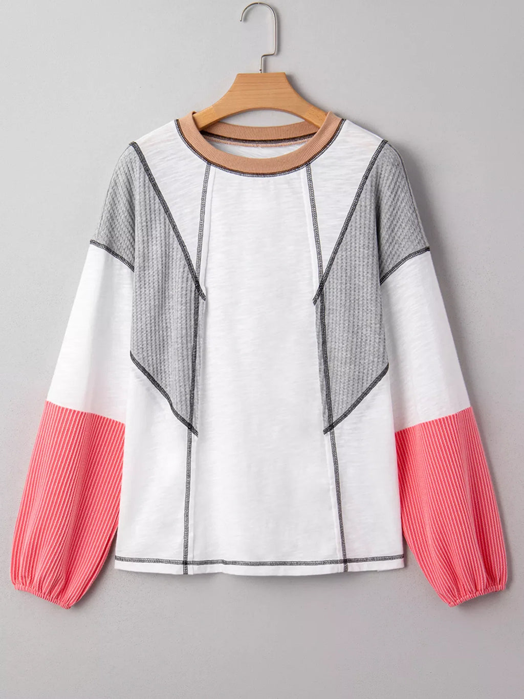 Color Block Textured Knit Patchwork Casual Top