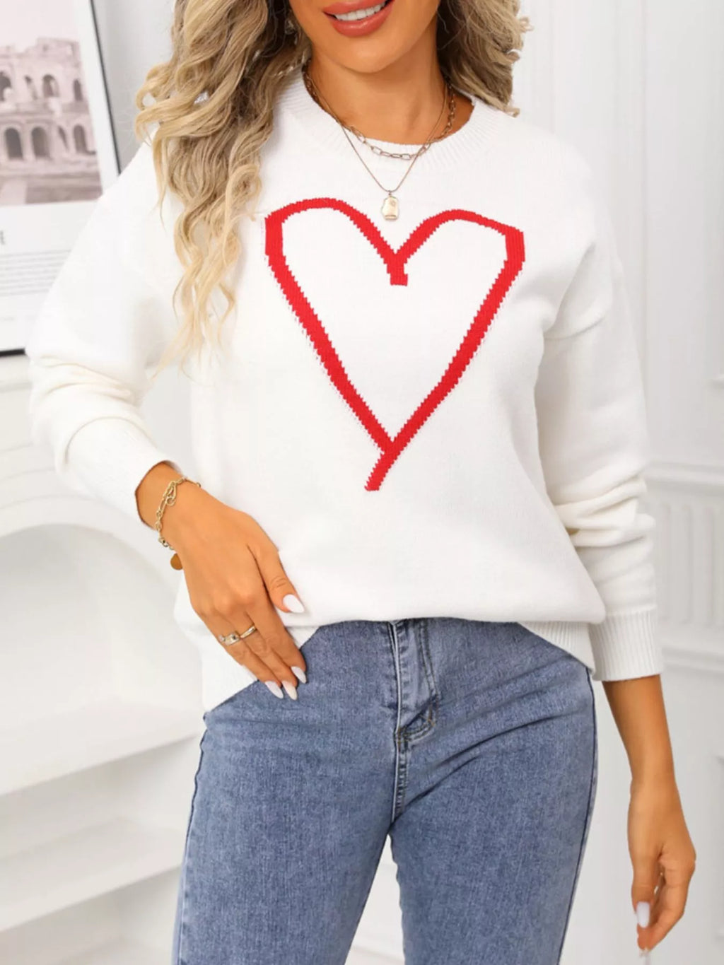 Valentine's Day Heart Graphic Dropped Shoulder Sweater