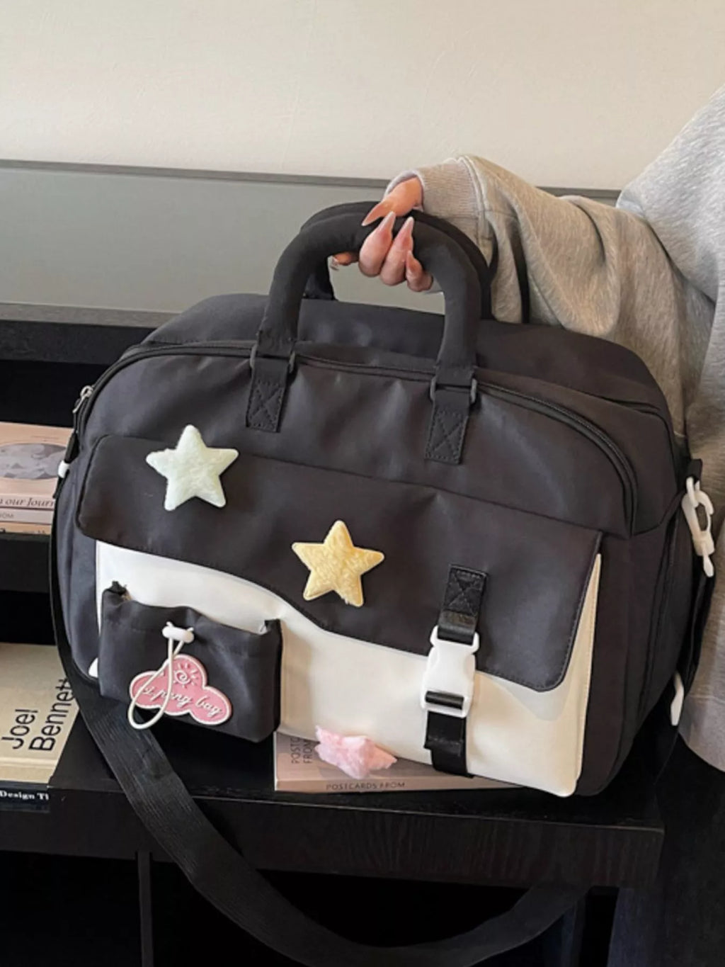 Color Block Star & Cloud Embellished Travel Bag