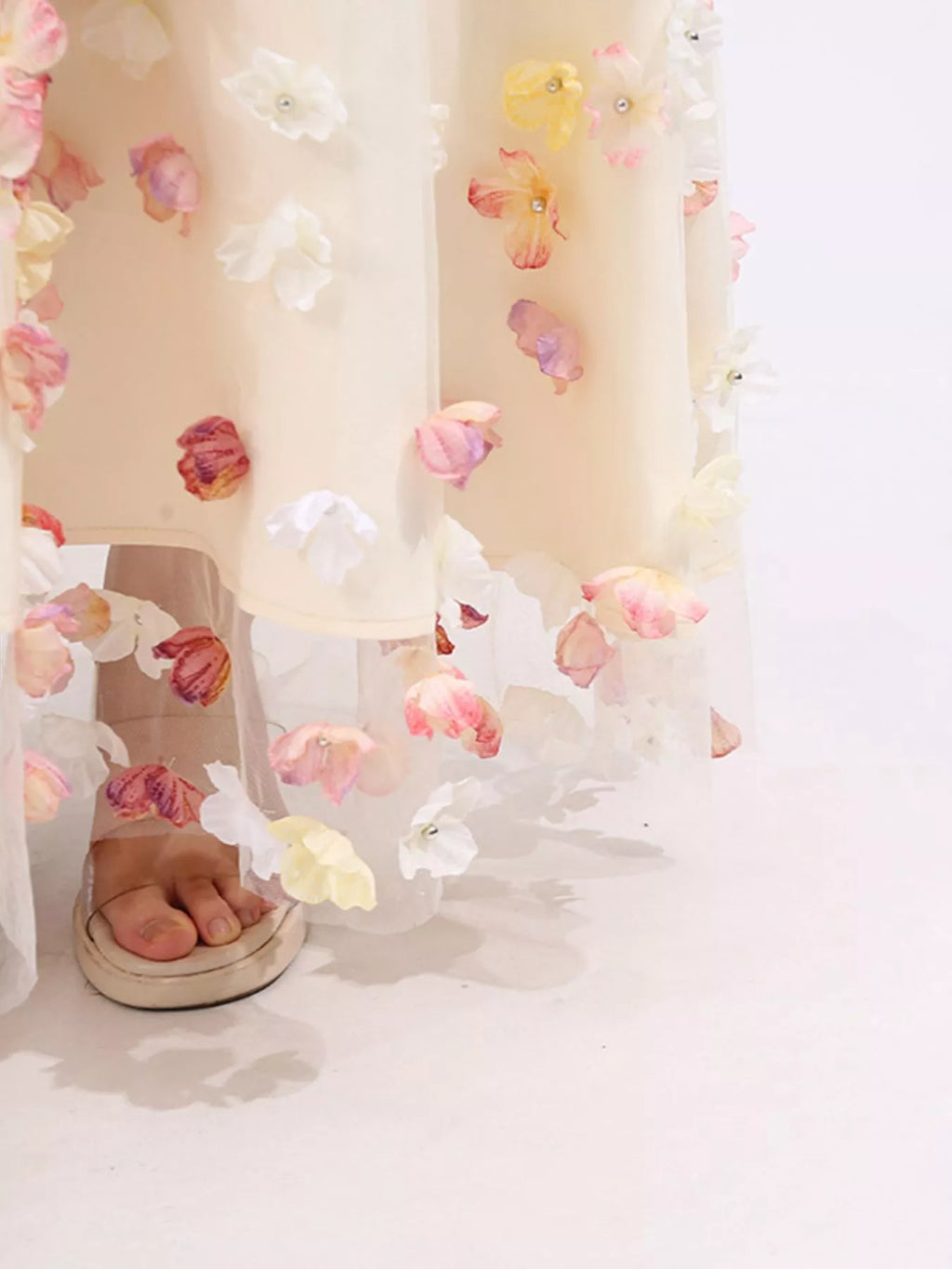 Floral Applique Strapless Tulle Maxi Dress