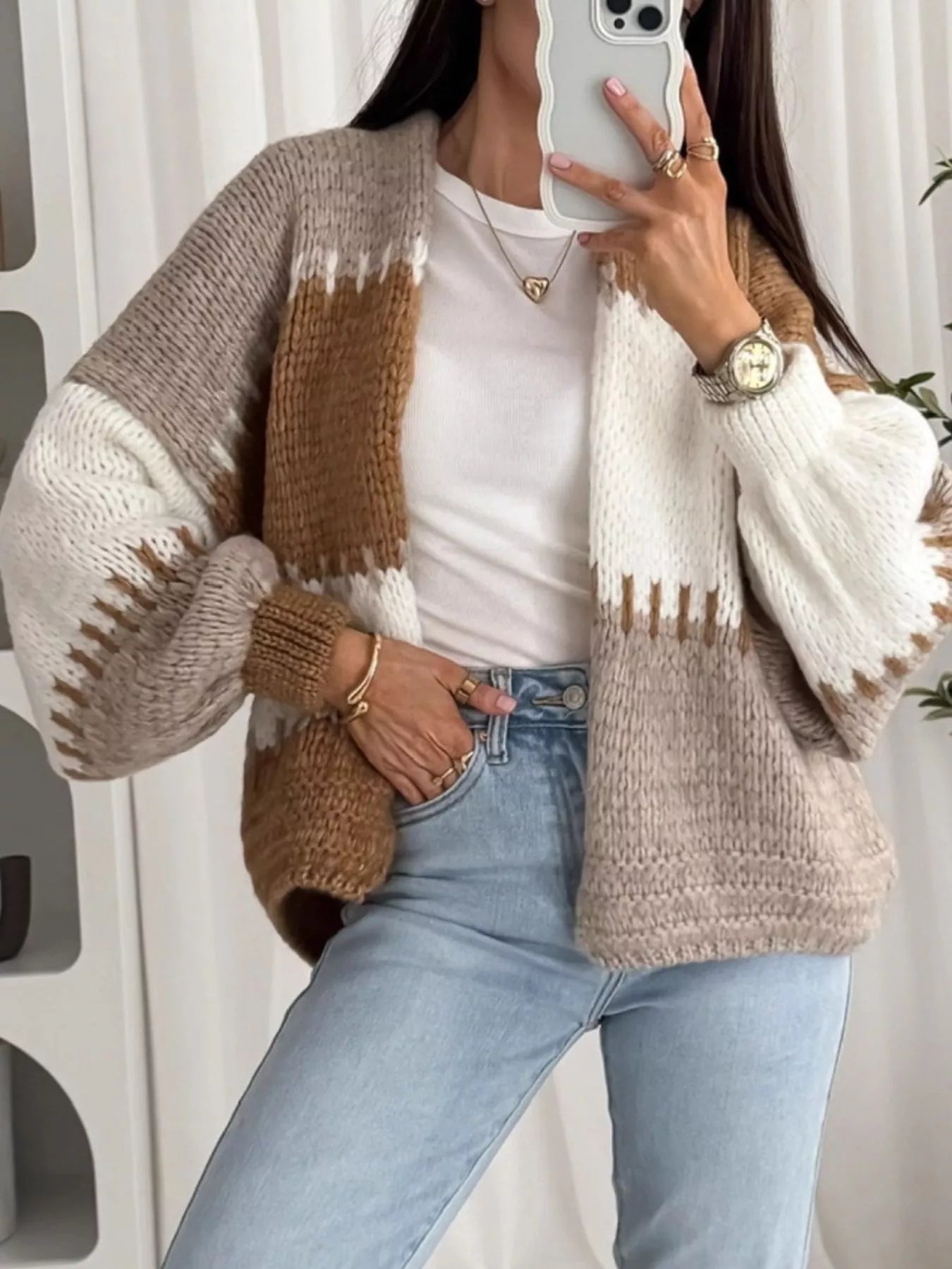Color Block Open Front Cardigan