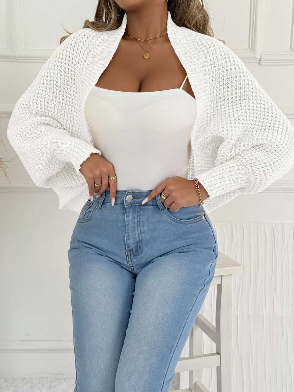 Open Front Batwing Sleeve Cardigan