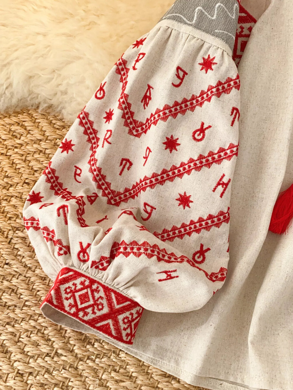 Embroidered Tie Neck Blouse