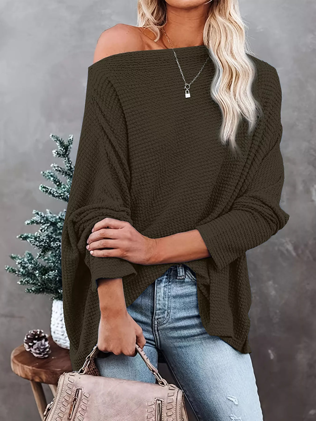Waffle Knit Boat Neck T-Shirt